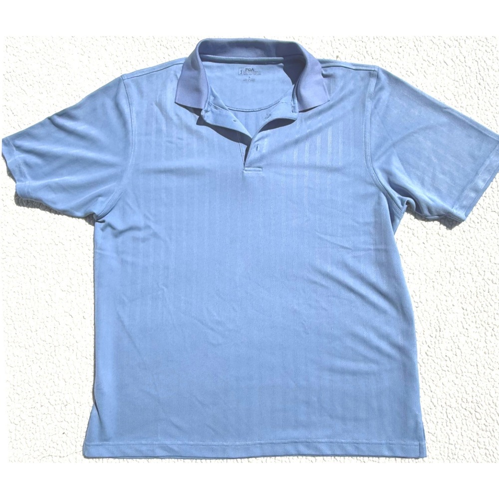PGA Tour Mens Polo Shirt Large Blue Short Sleeve Textured Stripe Golf Top EUC
